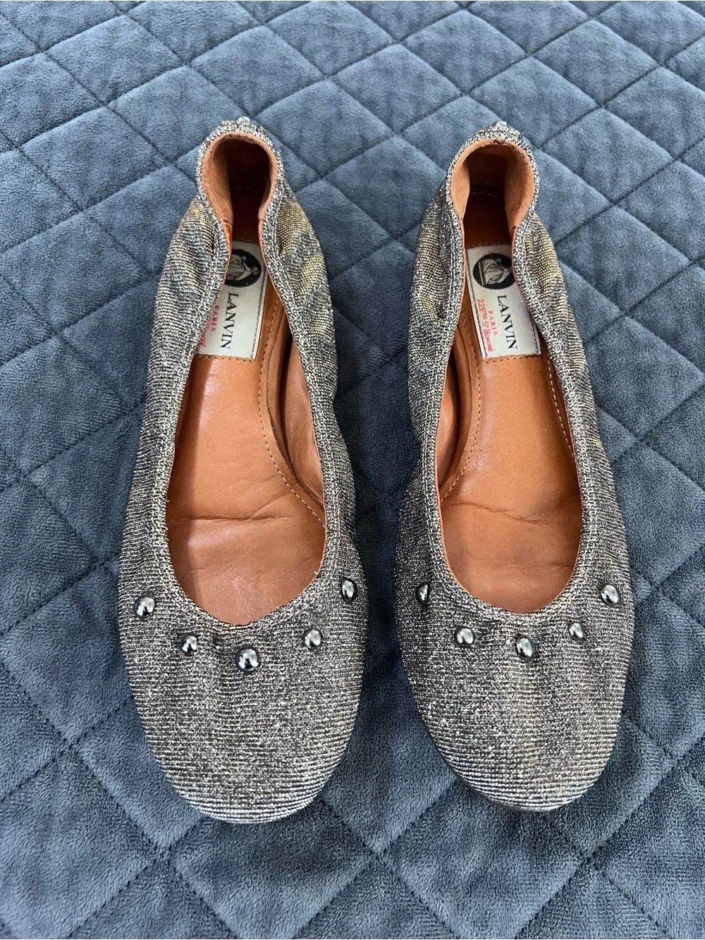 Lanvin Ballet Flats Women’s Size 6 Metallic Silver Sparkle Parisian Shoes